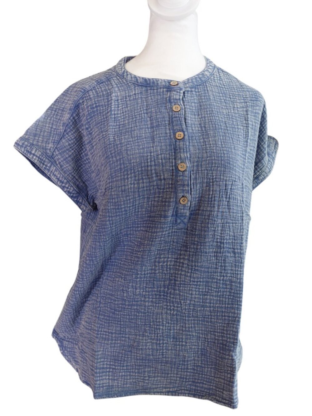 Blu Pepper Women's cotton Short Sleeves Blouse  in Blue NWT